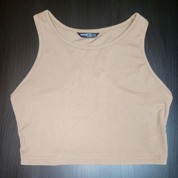 NWOT SheIn Basic Tan Racerback Crop Top - Picture 1 of 2
